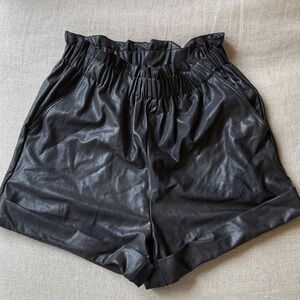 Gianni Bini Paperbag Waist Cuffed Shorts | Black | Faux Leather | XS